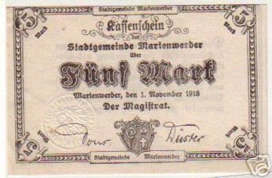 5 Mark Banknote Notgeld Stadtgemeinde Marienwerder 1918