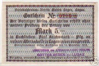 5 Mark Banknote Notgeld Steinkohlenbau Verein Lugau