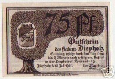 75 Pfennig Banknote Flecken Diepholz 1921