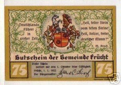 75 Pfennig Banknote Gemeinde Frücht 1922