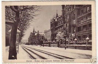 10973 Ak Zürich Schloss am Alpenquai im Winter um 1920