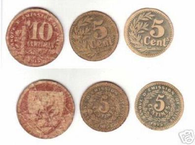 3 seltene Banknoten Kriegsnotgeld Lille Frankreich 1915