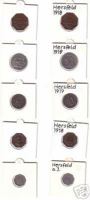 5 x Münzen Notgeld Stadt Hersfeld 1918-1919