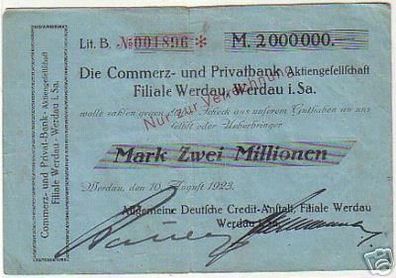 seltene Banknote Inflation 2 Millionen Mark 1923 Werdau
