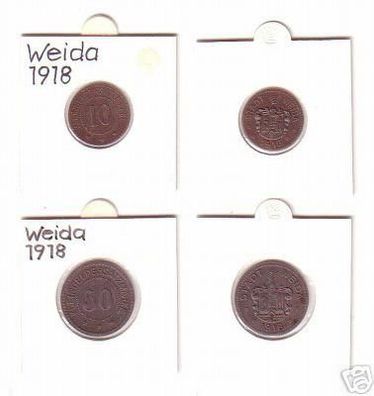 10 & 50 Pfennig Münzen Notgeld Stadt Weida 1918