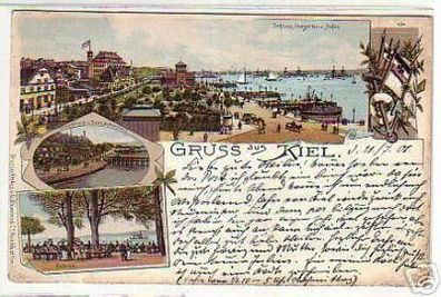 09800 Ak Lithographie Gruss aus Kiel Hafen usw. 1901