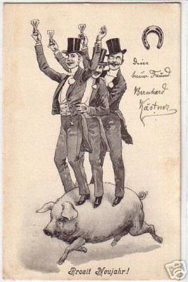 09904 Humor Ak 3 Herren im Frack auf einem Schwein 1902
