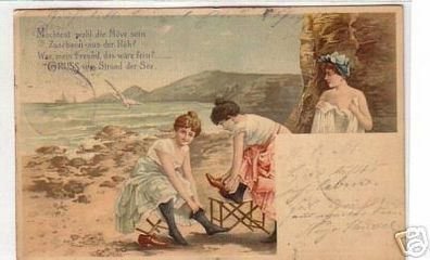 09905 Erotik Ak 3 Damen beim Baden am Meer 1900