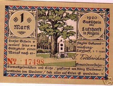 1 Mark Banknoten Notgeld Gemeinde Lutzhöft 1920
