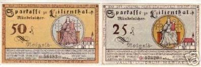 2 Banknoten Notgeld Sparkasse Lilienthal 1921