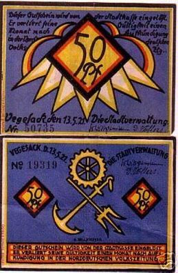 2 Banknoten Notgeld Stadt Vegesack 1921