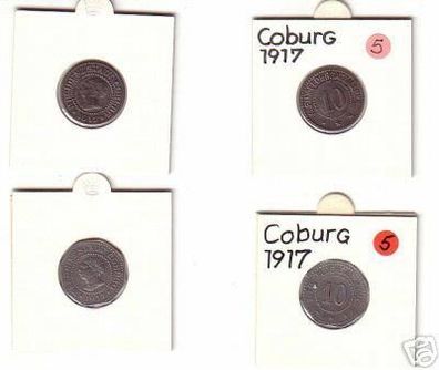 2 x 10 Pfennig Münze Notgeld Residenzstadt Coburg 1917