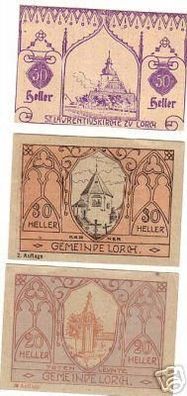 3 Banknoten Notgeld Gemeinde Lorch 1920