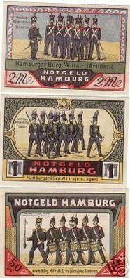 3 Banknoten Notgeld Hamburger Bürgermilitär 1921