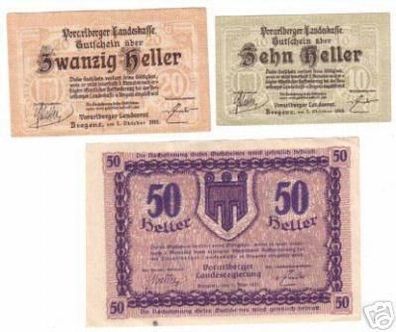 3 Banknoten Notgeld Stadt Bregenz 1919