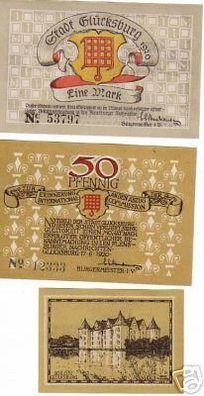 3 Banknoten Notgeld Stadt Glücksburg 1920