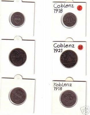 3 x Münzen Notgeld Stadt Coblenz 1918-1921
