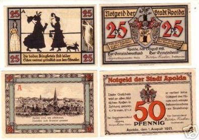 4 Banknoten Notgeld Stadt Apolda 1921