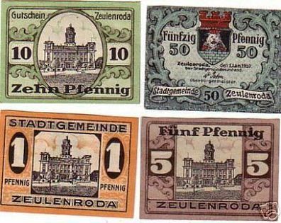 4 Banknoten Notgeld Stadtgemeinde Zeulenroda 1920