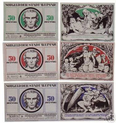 6 Banknoten Notgeld der Stadt Weimar 1921