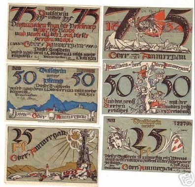 6 Banknoten Notgeld Gemeinde Oberammergau 1921