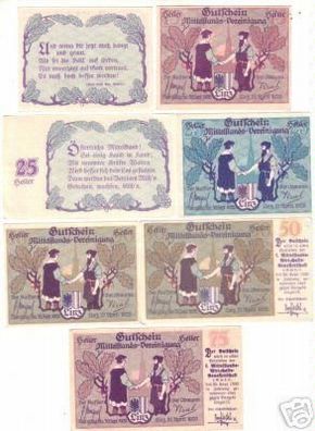 7 Banknoten Notgeld Mittelstandsvereinigung Linz 1920