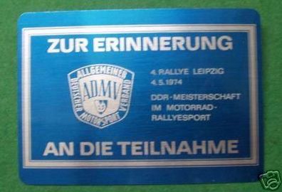 DDR Plakette Erinnerung an 4. Rallye Leipzig 1974 ADMV