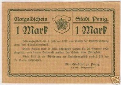 seltene Banknote Notgeldschein Stadt Penig 1922