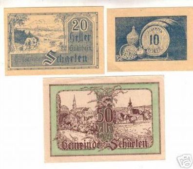 3 Banknoten Notgeld der Gemeinde Scharten 1920