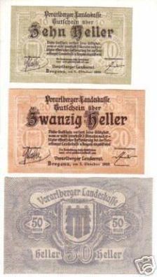 3 Banknoten Notgeld Vorarlberger Landeskasse Bregenz