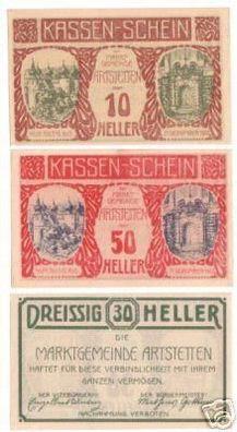 3 Banknoten Notgeld Marktgemeinde Artstetten 1920