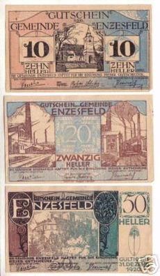 3 Banknoten Notgeld Gemeinde Enzesfeld 1920