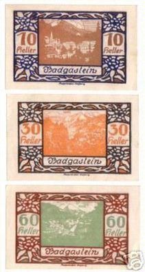 3 Banknoten Notgeld der Gemeinde Badgastein 1920