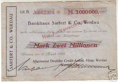 seltene Banknote Inflation Sarfert & Co. Werdau 1923
