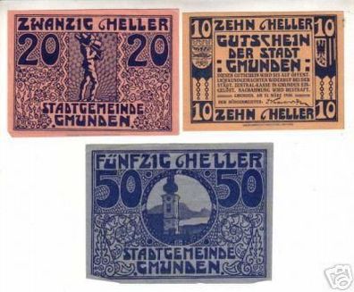 3 Banknoten Notgeld Stadtgemeinde Gmunden 1920