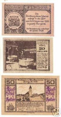 3 Banknoten Notgeld der Marktgemeinde Perg O.Ö. 1920