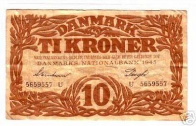 seltene Banknote Dänemark 10 Kroner 1943