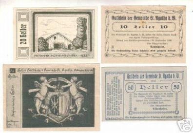 4 Banknoten Notgeld Gemeinde St.Agatha b.W. 1920