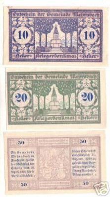 3 Banknoten Notgeld der Gemeinde Mehrnbach 1920