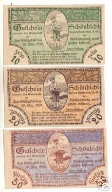 3 Banknoten Notgeld der Gemeinde Schönbichl N.Ö. 1920