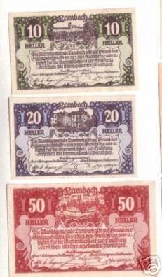 3 Banknoten Notgeld Marktgemeinde Lambach 1920