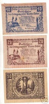 3 Banknoten Notgeld der Gemeinde Maria Taferl 1920