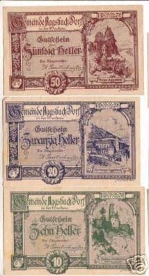 3 Banknoten Notgeld der Gemeinde Aggsbach Dorf 1920