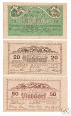 3 Banknoten Notgeld der Gemeinde Viehdorf 1920