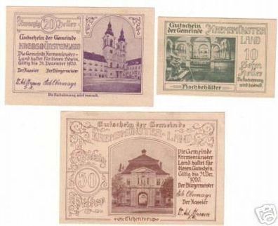 3 Banknoten Notgeld der Gemeinde Kremsmünster 1920