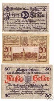 3 Banknoten Notgeld der Gemeinde St.Peter i.d. Au 1920