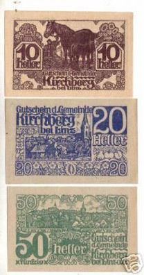 3 Banknoten Notgeld der Gemeinde Kirchberg bei Linz1920