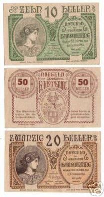 3 Banknoten Notgeld der Gemeinde Hausmening 1920