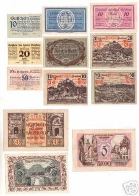 12 Banknoten Notgeld der Stadt Salzburg um 1920