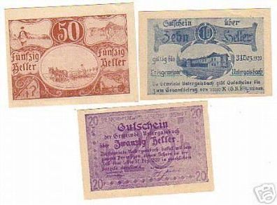 3 Banknoten Notgeld Gemeinde Untergaisbach 1920